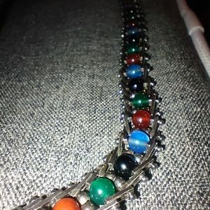 "925 Sterling Milor Italy" Multi-Color Glass Bead Women's Bracelet